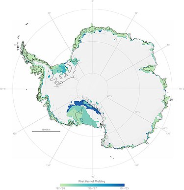 September 20, 2007 NASA map showing previously un-melted snowmelt Antarctic Ice Melt-First Year.jpg