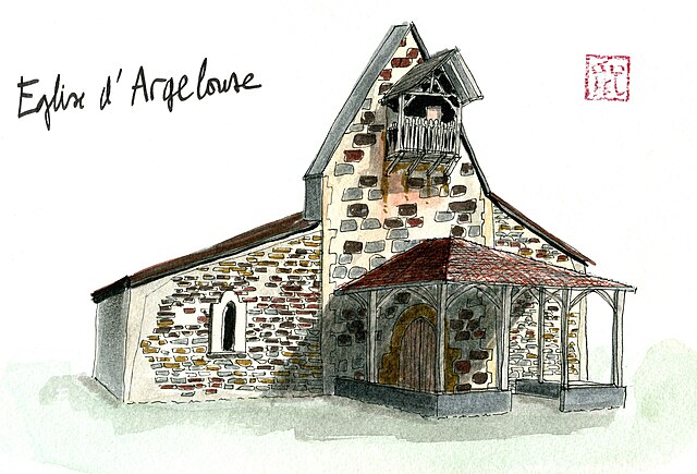 File:Aquarelle de l'église d'Argelouse.jpg