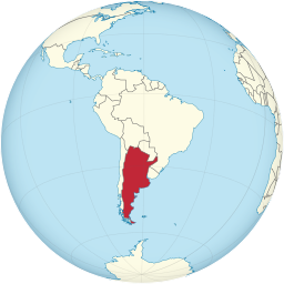 Argentina on the globe (South America centered)