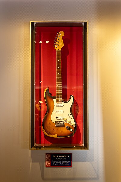 Guitar used by Rodgers, on display at the Hard Rock Cafe in Tenerife