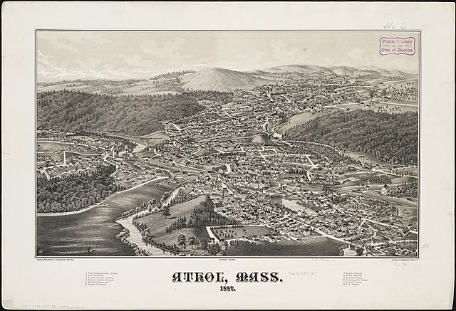 Print of Athol from 1887 by L.R. Burleigh with listing of landmarks