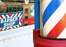 Antique red and blue striped pole in Pottstown, Pennsylvania, United States BarberPole.jpg
