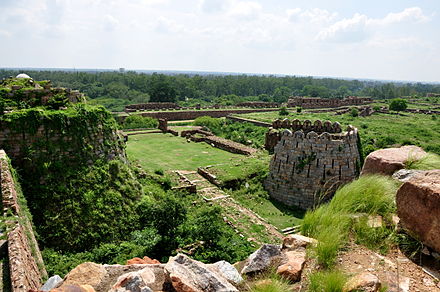 Ghiyasuddin Tughlaq ordered the construction of Tughlakabad, a city near Delhi with fort to protect Delhi Sultanate from Mongol attacks.[33] Above is the Tughlaq fort, now in ruins.