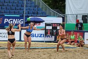 Deutsch: Beachhandball Europameisterschaften 2019 (Beach handball Euro); Tag 5: 6. Juli 2019 – Frauen, Platzierungsspiel für die Ränge 17–20, Nordmazedonien-Slowenien 0:2 (10:13, 9:15) English: Beach handball Euro; Day 5: 6 July 2019 – Placement Match/Cross Match for rank 17–20 Women – North Macedonia-Slovenia 0:2 (10:13, 9:15)