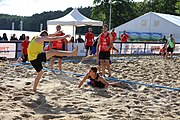 Deutsch: Beachhandball Europameisterschaften 2019 (Beach handball Euro); Tag 1: 2. Juli 2019 – Männer, Vorrunde Gruppe D, Frankreich-Montenegro 2:0 (19:7, 18:9) English: Beach handball Euro; Day 1: 2 July 2019 – Men Preliminary Round Group D – France-Montenegro 2:0 (19:7, 18:9)