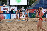 Deutsch: Beachhandball Europameisterschaften 2019 (Beach handball Euro); Tag 5: 6. Juli 2019 – Frauen, Halbfinale, Kroatien-Dänemark 1:2 (12:19, 17:10, 4:7) English: Beach handball Euro; Day 5: 6 July 2019 – Semifinal Men – Croatia-Denmark 1:2 (12:19, 17:10, 4:7)