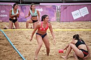 Deutsch: Beachhandball bei den Olympischen Jugendspielen 2018; Tag 6, 12. Oktober 2018; Mädchen, Hauptrundenspiel – Chinesisch Taipei (Taiwan)-Paraguay 0:2 English: Beach handball at the 2018 Summer Youth Olympics at 12 October 2018 – Girls Main Round – Chinese Taipei (Taiwan)-Paraguay 0:2