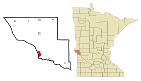 Big Stone County Minnesota Incorporated and Unincorporated areas Ortonville Highlighted.svg