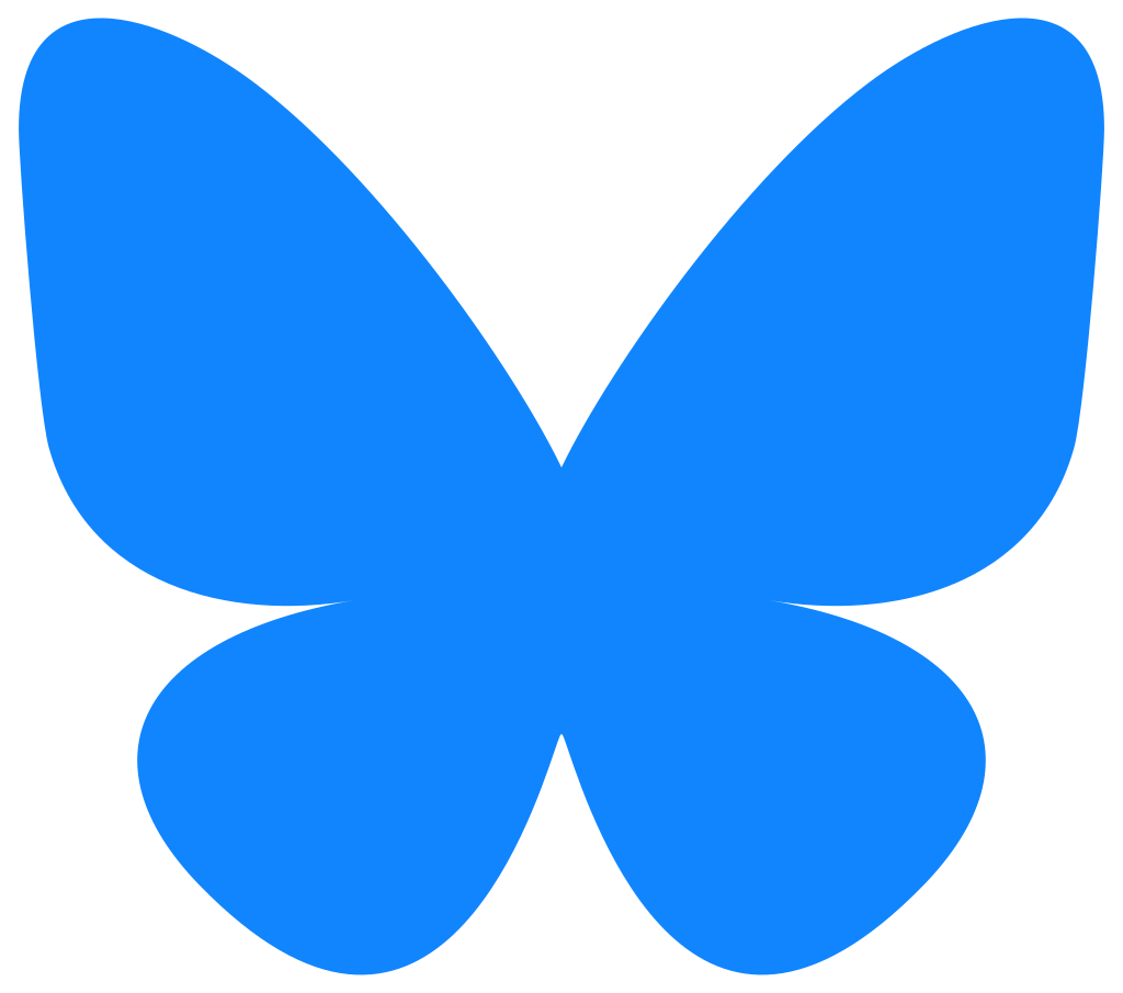 A simplified silhouette of a butterfly, with two symmetric pairs of wings, colored with a sky-blue gradient.