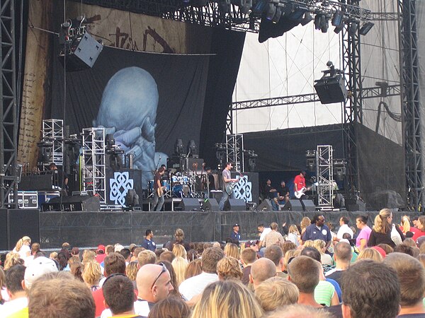 Breaking Benjamin performing at the Minnesota State Fair on August 25, 2005