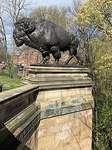 One of four buffalo sculptures on the Dumbarton Bridge, created by Alexander Phimister Proctor Buffalo of Dumbarton Bridge - 6.jpg