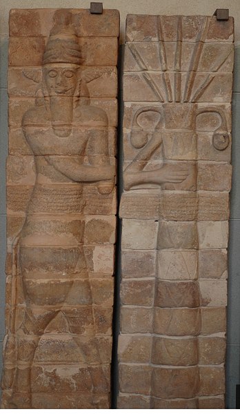 Bull-man protecting a palm tree, Decorative brick panel from the outer wall of a temple of Inshushinak in Susa (12th century BCE)