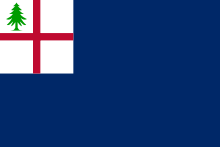 Vlajka je celá modrá, jen v levém horním rohu je bílý čtverec, v něm červený kříž a v něm vlevo nahoře obrázek stromu.