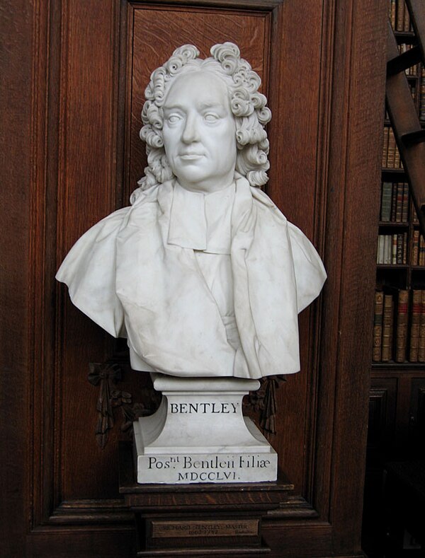 A bust of Bentley now stands in the library of Trinity College, Cambridge