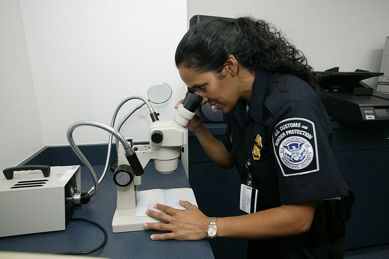 File:CBP checking authenticity of a travel document.jpg