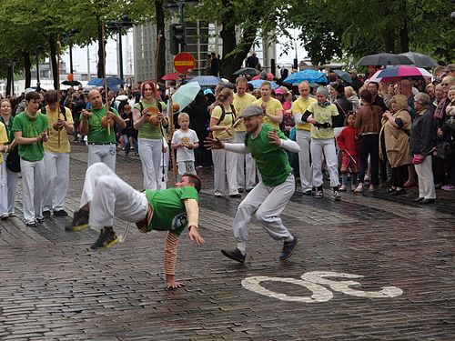 A capoeira demonstration at the Helsinki Samba Carnaval in Finland