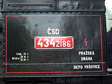 Tabulka s označením parní lokomotivy řady 434.2, stroje 434.2186