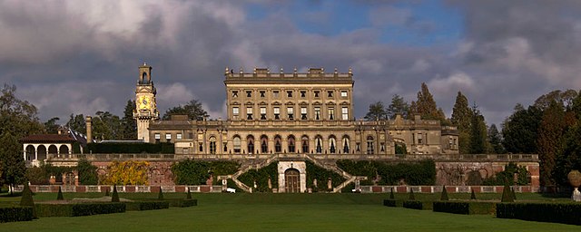 View looking north from the Ring in the Parterre showing Terrace Pavilion and Clock Tower to the left with Lower Terrace and Borghese Balustrade below