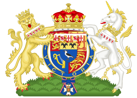 Coat of Arms of Birgitte, Duchess of Gloucester who is a heraldic heiress. Depicting her father's arms imposed over those of Prince Richard, Duke of Gloucester, her husband.