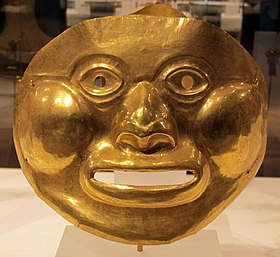 Funerary mask; 5th-1st century BCE; embossed gold; Ilama stage; Metropolitan Museum of Art