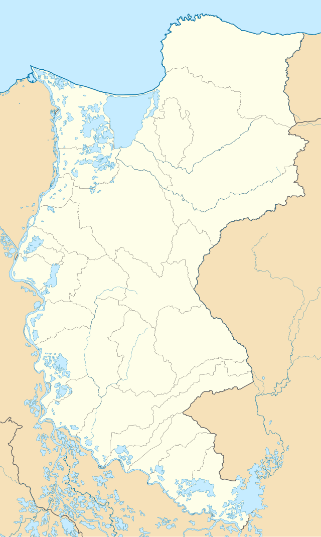 Mapa konturowa Magdalena, u góry znajduje się punkt z opisem „Ciénaga”