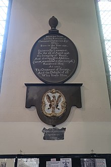 Coryndon Carpenter, died 23 April 1776, memorial in St Mary Magdalene's Church, Launceston, UK Coryndon Carpenter.jpg