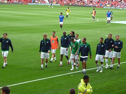 The Cosmos team of guest players at Old Trafford before the first match of the revived franchise v. Manchester United in August 2011