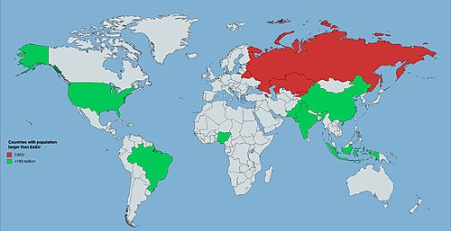Countries with population larger than Eurasian Economic Union in 2018