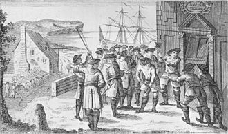 A representation of the Custom House being raided, as in 1747. Custom house poole.jpg