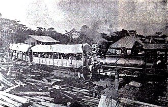 First trip on March 1, 1895 with three freight cars covered with wood and tarpaulin and decorated with national flags, as the American passenger cars had not yet arrived