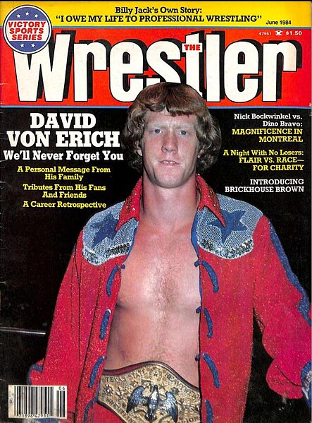 Von Erich appearing posthumously on the cover of the June 1984 edition of The Wrestler magazine