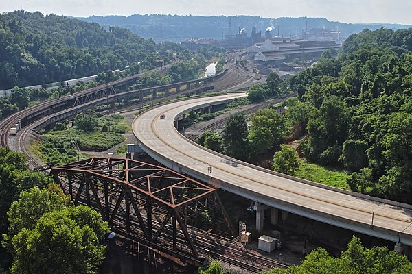 Edgar Thomson Steel Works as seen from George Westinghouse Bridge with Braddock Avenue in the foreground.