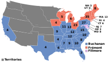 Mapa que muestra los resultados de las elecciones de 1856
