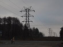 Electricity pylons near Moscow built during GOELRO Electricity pylons 110 kV Likino-Dulyovo RU 2015.jpg