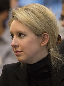 Holmes at Stanford University, April 17, 2013 Elizabeth Holmes at a Nuclear nonproliferation discussion in 2013 - 130417-D-NI589-107 (cropped 2).jpg