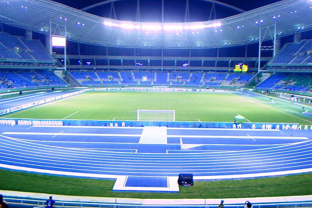 Interior view of the Estádio Olímpico João Havelange, where the Women's 200m took place.
