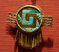 Mixtec pectoral of gold and turquoise, Shield of Yanhuitlan
