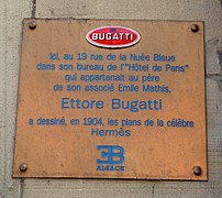 Ettore Bugatti, plaque rue de la Nuée Bleue à Strasbourg.jpg