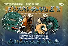 Thor und Rán – färöischer Briefmarkenblock von Anker Eli Petersen (2004)