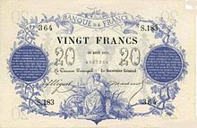 20 francos azul, anverso