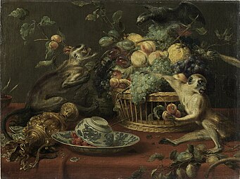 Deux singes pillant une corbeille de fruits, années 1640, Louvre