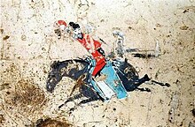 Han horseman during a hunt Fresco of a Horseman from a Han Dynasty Tomb in Sian, Shensi.jpg