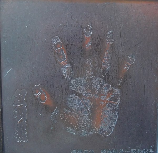 Futahaguro's handprint displayed on a sumo monument in Ryōgoku, Tokyo