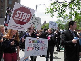 2011 protest in New Jersey by Garden State Equality in support of same-sex marriage and against deportation of LGBT spouses. Garden State Equality May 2011 protest (5694200900).jpg