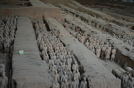 The Terracotta Army protected the mausoleum of a Qin Emperor.