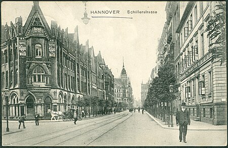 Georg Kugelmann PC 0379 1908 Hannover Schillerstraße Bildseite Hotel Kaiserworth