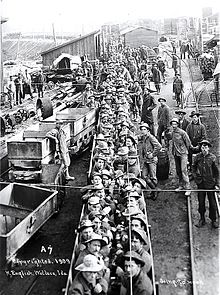 Miners going to work in 1909, Silver Valley Goinhtowork-wallace 1909.jpg