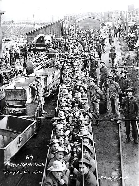 Miners going to work in 1909, Silver Valley