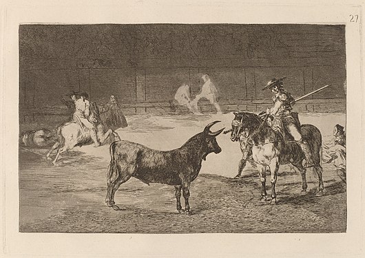 27. Español: El celebre Fernando del Toro, barilarguero, obligando a la fiera con su garrocha English: The celebrated Picador, Fernando del Toro, Draws the Fierce Beast on with His Pique