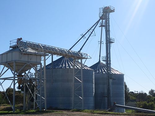 Grain silos located at Galong Railway Station, Australia loading and unloading by road transport loading by train now does not take place